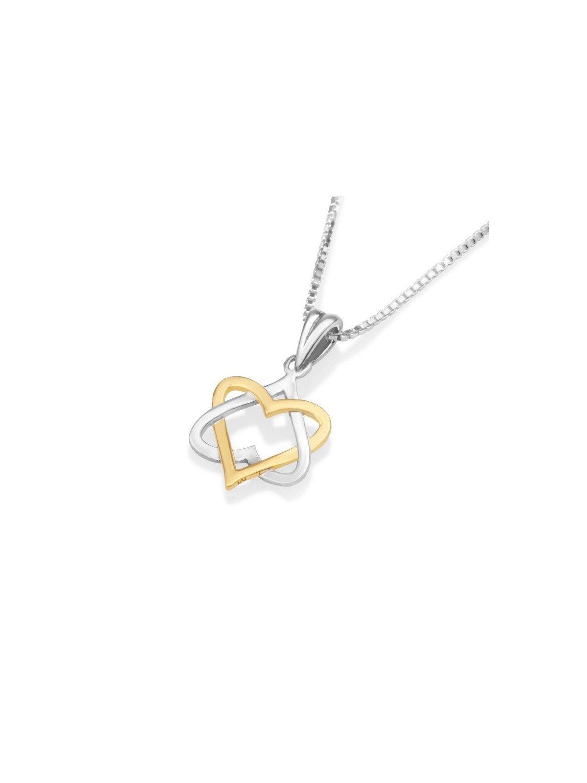 שרשרת תליון כסף סטרלינג שני גוונים כוכב של ... | תליון יהודי